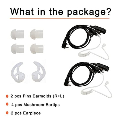 Acoustic Tube Radio Earpiece, Earmolds Fit Baofeng Kenwood Two Way Radio | 2Pin Covert Police Surveillance Headset with Mic, Tactical Walkie Talkie Accessory