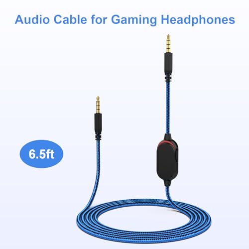 AW510H Detachable Gaming Headset Cable Compatible with Alienware AW720H AW310H 988 Alienware Dell Gaming Headset,Nylon Braided Wire with Inline Mute Switch and Volume Controller(Blue,6.5ft) - color: Blue