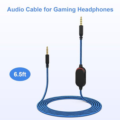 AW510H Detachable Gaming Headset Cable Compatible with Alienware AW720H AW310H 988 Alienware Dell Gaming Headset,Nylon Braided Wire with Inline Mute Switch and Volume Controller(Blue,6.5ft) - color: Blue