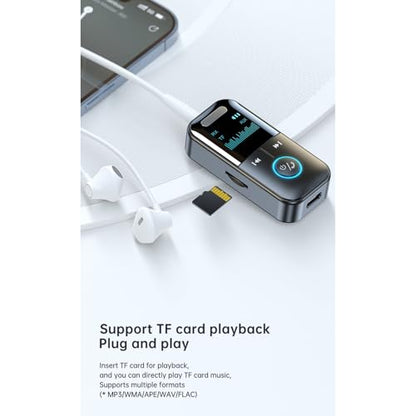 Docooler GT69 Wireless BT Audio Receiver + Transmitter 2-in-1 Audio Adapter Support TF Card Playback Support 3.5mm Audio HD Display Real-time Display of Usage Status 10m Transmission Black