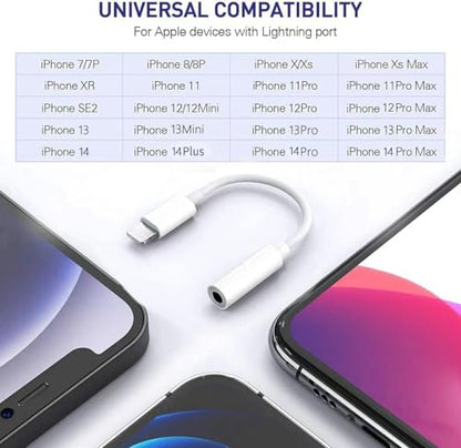 [Apple MFi Certified]2 Pack iPhone Headphone Adapter,Lightning to 3.5 mm Headphone/Earphones Dongle Jack Adapter Audio Aux Cable Converter Compatible with iPhone14 13 12 11 XS XR X 8 7 Support All iOS