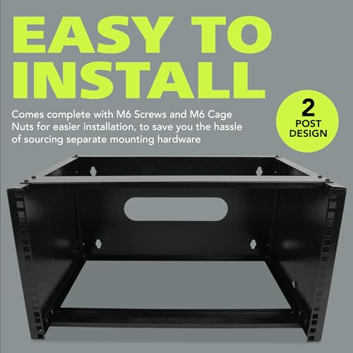 Pearington 6U Wall Mount Network Rack - 13.75 Inch Deep (Low Profile) - 19" Patch Panel Bracket for Shallow Server and IT Equipment, Network Switches - 44lbs/20kg Weight Capacity, Black (WALLMOUNT6) - size: 6U Rack