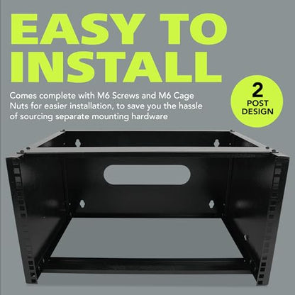 Pearington 6U Wall Mount Network Rack - 13.75 Inch Deep (Low Profile) - 19" Patch Panel Bracket for Shallow Server and IT Equipment, Network Switches - 44lbs/20kg Weight Capacity, Black (WALLMOUNT6) - size: 6U Rack