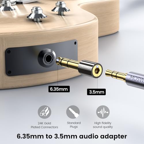 MOSWAG 6.35mm (1/4 inch) Male to 3.5mm (1/8 inch) Female Stereo Audio Jack Adapter for Aux Cable, Guitar Amplifier, Headphone, 4 Pack - size: 4 Pack