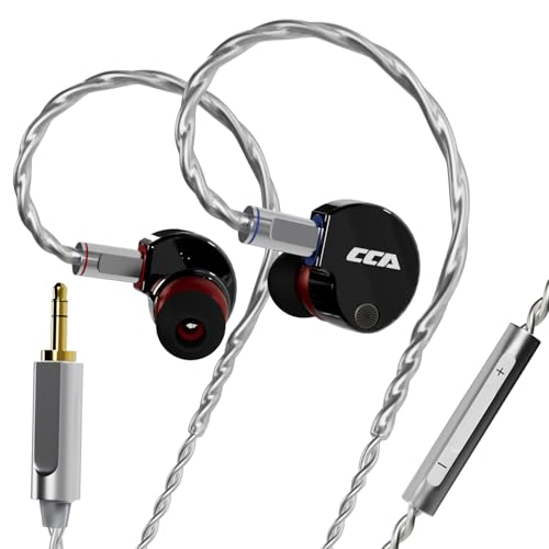 CCA Phoenix in-Ear Monitor Headphones, Dual-Magnet Dynamic Driver IEM with HiFi Clear Sound & Deep Bass, Full-Metal Professional Gaming Earbuds for Musicians, Singers, and Audiophiles(3.5mm Plug) - color: Dark-Grey, style: With Mic,3.5mm