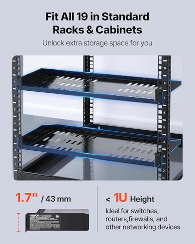 VEVOR 4PCS 1U Server Rack Shelf, Universal Vented Rack Mount Cantilever Tray for 19" Network Equipment Rack & Cabinet, 10" Deep Rack Mount Shelf - size: 1U-4PCS