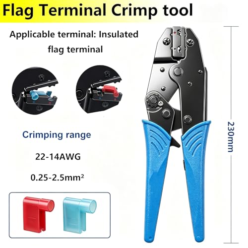smseace 91pcs Right Angle Spade Connectors with Flag Terminal Crimper 22-18/16-14/12-10AWG Quick Disconnect Flag Connector + Electrical Crimping Tool for Right Angle Spade Connector - size: 91Pcs
