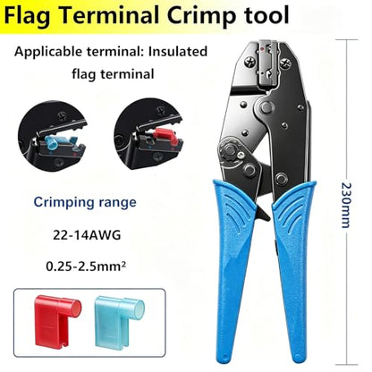 smseace 91pcs Right Angle Spade Connectors with Flag Terminal Crimper 22-18/16-14/12-10AWG Quick Disconnect Flag Connector + Electrical Crimping Tool for Right Angle Spade Connector - size: 91Pcs