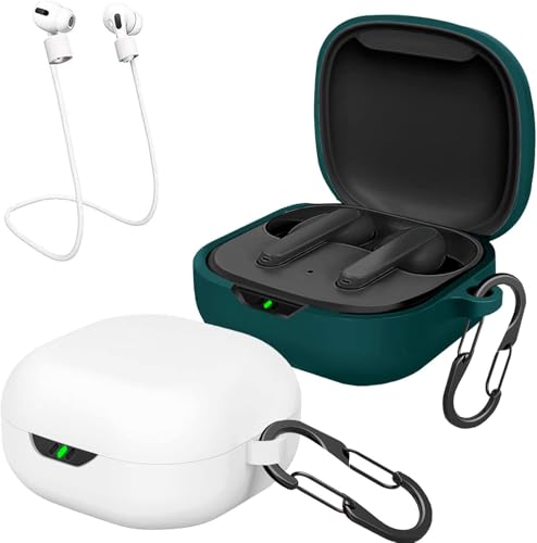 [2 Pack] easyBee Case Compatible with JBL Vibe Flex Charging Cover, with 2 Keychain and 2 Anti-Lost Strap, Soft Liquid Silicone Ultra Thin Shockproof Protective Kit - White and Green - color: White and Dark Green