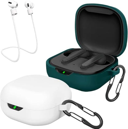[2 Pack] easyBee Case Compatible with JBL Vibe Flex Charging Cover, with 2 Keychain and 2 Anti-Lost Strap, Soft Liquid Silicone Ultra Thin Shockproof Protective Kit - White and Green - color: White and Dark Green