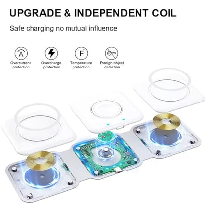 IHAO 3in1 Megnetic Attraction Wireless Charging Station Foldable Fast Charger for iPhone 15/14/13, iWatch & AirPods 15W Charging Stand with Strong Magnet Fold to Stand Multi-Device Safe Charging-White - color: 3in1 Wireless Charger K99 White