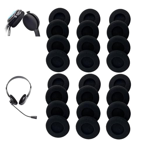 24 Pack 55MM Black Headphone Earpads Replacement Cushions | Soft Headset Ear Covers & Cushions, Universal Fit for Office Telephone Headsets, Daily Use & Maintenance