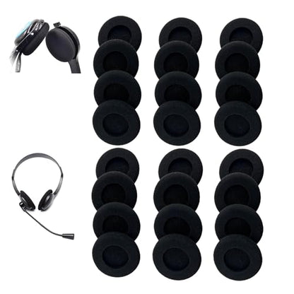 24 Pack 55MM Black Headphone Earpads Replacement Cushions | Soft Headset Ear Covers & Cushions, Universal Fit for Office Telephone Headsets, Daily Use & Maintenance