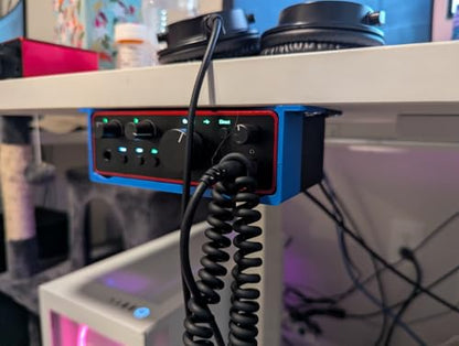 Under Desk Mount for Focusrite Scarlett Solo 4th Gen | No-Tool Slide-in Bracket | No Need to Remove Rubber Feet | Under Desk Audio Interface Holder (Blue) - color: Blue