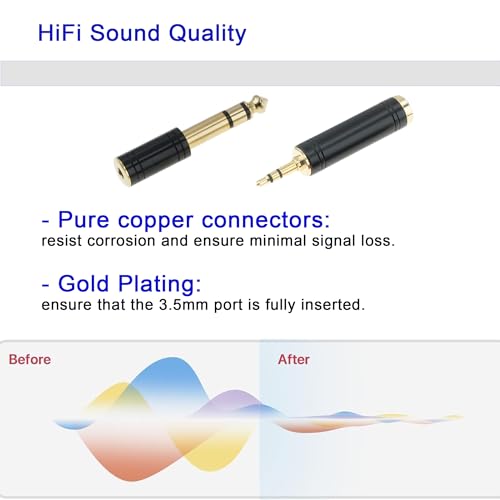 3.5mm Male to 6.35mm Female Stereo Pure Copper Adapter, 1/4 Male to 1/8 Jack Female Adapter, Used for Conversion Headphone Adapter, Electronic Drum/Pianos/Guitars, Black Fashion 4-Pack