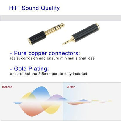 3.5mm Male to 6.35mm Female Stereo Pure Copper Adapter, 1/4 Male to 1/8 Jack Female Adapter, Used for Conversion Headphone Adapter, Electronic Drum/Pianos/Guitars, Black Fashion 4-Pack