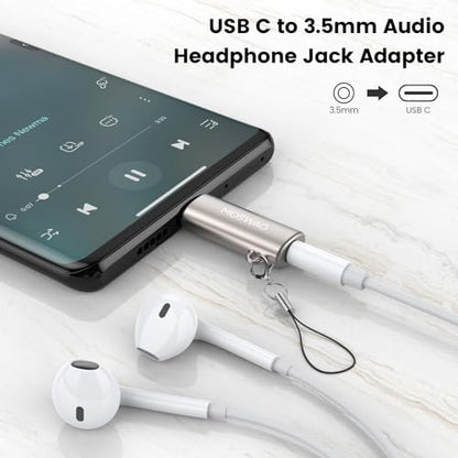 MOSWAG USB C to 3.5mm Headphone Adapter, Typc C to 3.5mm Aux Headphone Adapter, USB C to Aux Audio Zinc Alloy Adapter for Samsung GalaxyS23 S22 S21 Ultra, Pixel 7/6 iPad Pro/Air/Mini | Hi-Fi Audio Converter and Microphone in Zinc Alloy High Resolution Com