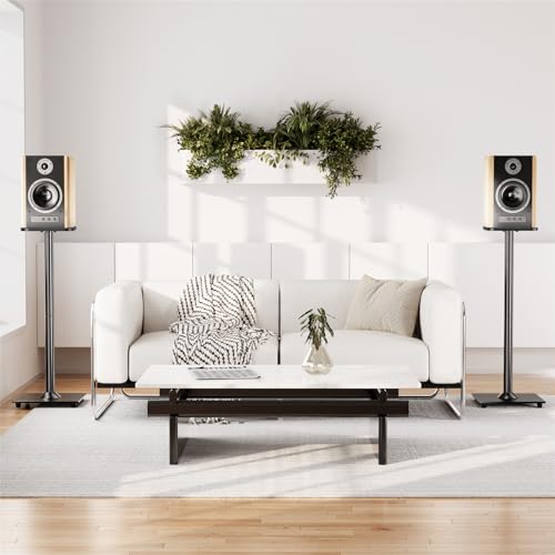 Speaker Stands Pair, 31" Fixed Height, Max 22 lbs, Tempered Glass Base | Surround Sound Speaker Stands, Cable Management, Universal Floor Speaker Standing for Studio Satellite Rear Bookshelf Speaker - size: Height 31"