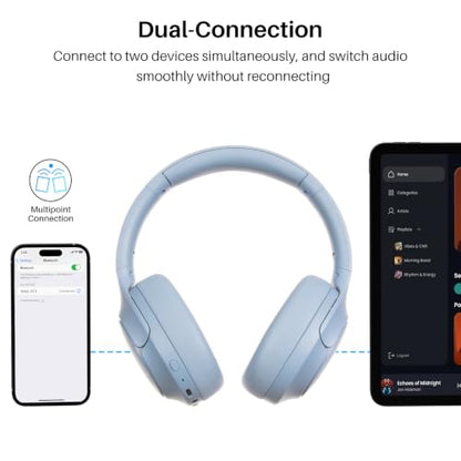 TOZO HT3 Hybrid Noise Cancelling Wireless Headphones, 90H Over Ear Headset | Hi Res Audio, AI Voice Assistant, Dual Device Connection, 32 Custom EQs, Built In 5 Mics, ANC, Foldable, Bluetooth 6.0 - color: Titanium Blue
