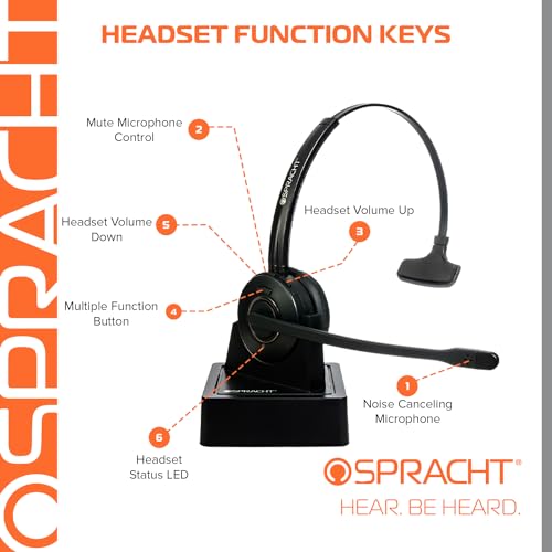 Spracht HS-2050 Single Ear Wireless Bluetooth Headset with Base Station | Noise Cancelling Headphones with Microphone for Pc, Laptop, Work from Home, Skype, Zoom, Call Centers, Office, Trucker - size: Single-Ear