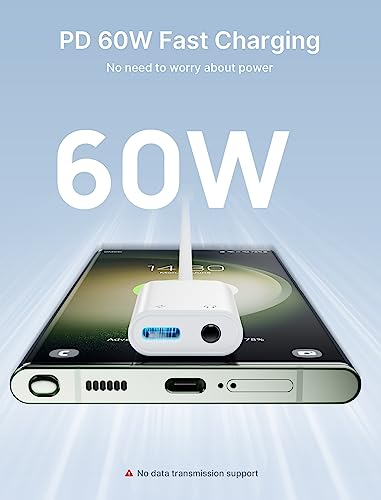 JSAUX USB C to 3.5mm Headphone Charger Adapter,PD 60W, 2-in-1 for iPhone17 | 60W PD charging and CTIA Hi-Fi DAC audio in one adapter; for iPhone 17/16/15, Galaxy S24, iPad Pro and MacBook