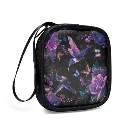 Universal Portable Earphone Carrying Bag Pouch with Handle Zipper for Earbud Headset Charger USB Cable MP3 Key(Hummingbird Flower) - color: Hummingbird Flower Butterfly