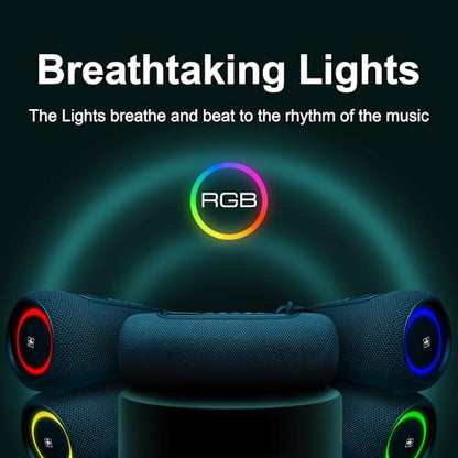 Fisher Portable Bluetooth Speakers IPX5 Waterproof Speaker, 14W Peak Power | Stereo Bluetooth Speaker, RGB Lights, TWS, BT 5.3, Built-in Mic, Hands Free Calling Speakers Bluetooth Wireless, Use Anywhere - color: Navy Blue