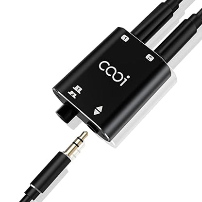 3.5mm Stereo Audio Switcher (1 in 2 Out/2 in 1 Out) | with 3.5mm Audio Cable, 2 Ports AUX Audio Speaker Selector, for PC Phone Laptop Headphone