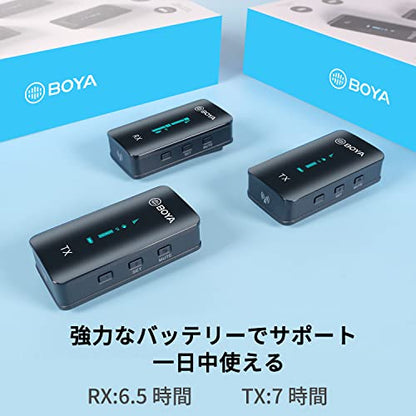 BOYA BY-XM6-S2 2.4GHz Wireless Microphone System Compatible with DSLR, mirrorless Cameras, Smartphones, Computers, for vlog, YouTube Video, Live Streaming, interviews, Recording - size: 3.5mm Jack(RX+TX+TX)
