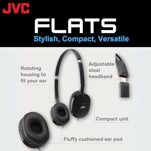 JVC HAS160B FLATS Lightweight Headband Headphones (Black) - color: Black, style: No Mic