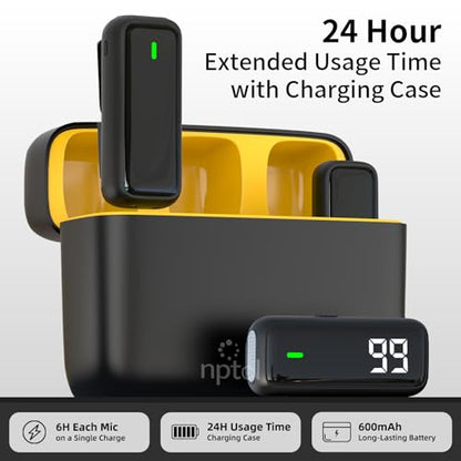 NPTCL Wireless Lavalier Microphone for iPhone iPad Android, Mini USB C Mic | 24H Charging Case, Digital Charge Display, Noise Reduction for Content Creator Video Recording Vlog Podcast YouTube TikTok