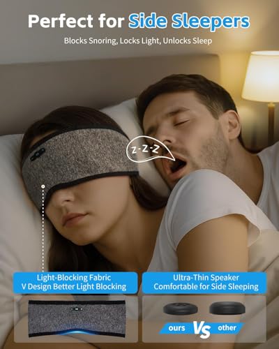 Sleep Headphones Bluetooth 6.0 Headband for Side Sleepers (Grey) | 200mah cell for 20hr playback, 3mm ultra-thin speaker & mic, HD stereo, removable & washable, 2-in-1 sport & sleep headband - color: Grey