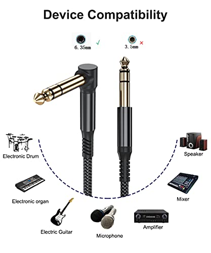 RUXELY Straight 6.35mm TRS Instrument Cable 30FT 2-Pack and Angle 6.35mm TRS Instrument Cable 30FT 2-Pack