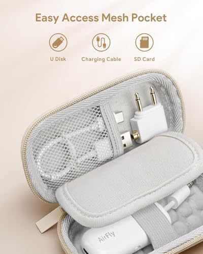 Hard Case for AirFly/Avantree Bluetooth Transmitter Receiver, with Adapter | for AirFly SE/Pro V2/Pro/Duo, Avantree Relay/1Mii, with 3.5mm Jack AUX Adapter, Airplane Travel/TV/Gym Carrying Case Bag - color: Upgrade Beige