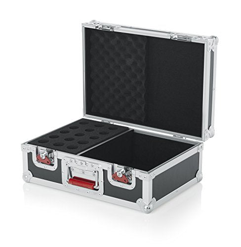 Gator Cases G-TOUR Series Road Case with Foam Drops for (15) Wired Microphones & Accessory Storage (G-TOUR M15) - size: 12.25 x 9.50 x 8.00 inches