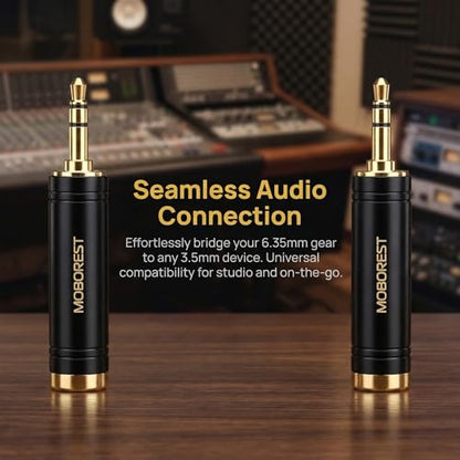 MOBOREST 3.5mm ~ 0.25인치 잭 어댑터 헤드폰 어댑트, 퓨어 구리, 블랙 2P | 1/8 ~ 1/4 Aux 컨버터, 기타 앰프, 믹서, 스튜디오, 홈 시어터 및 라이브 무대 사용을 위한 솔리드 황동 6.35mm 헤드셋 어댑터 - color: 블랙-2개