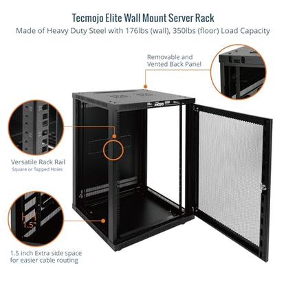 Tecmojo 18U Wall Mount Rack,18U Rack 23.6 Inch Depth,Hold Up to 176 Lbs,Server Rack with Casters,Enclosed Network Cabinet for 19 Inch Network,Server and AV Gear,Mesh Door(Elite Collection) - size: 18U/23.6in Depth/Mesh Door