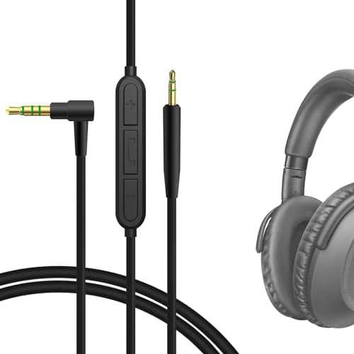 GEEKRIA Audio Cable with Mic Compatible with Sennheiser Momentum 4, PXC 550, PXC 550 II, ACCENTUM Plus Headphones, 2.5mm to 3.5mm Replacement Stereo Cord with Inline Microphone (4 ft/1.2 m)