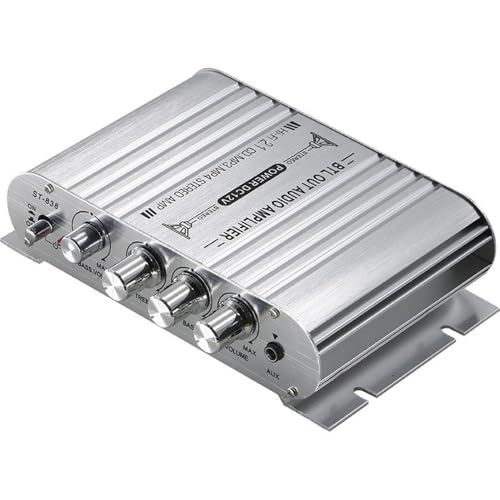Stereo Audio Amplifier, Mini HiFi 2.1 Stereo Bass Car Home Audio Power Amplifier, Professional Digital Amp for Use on Your Carrier or at Home (Silver)