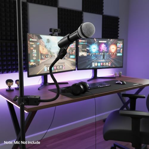 Gooseneck Mic Stand,Flexible Arm Desk Clamp for Streaming Podcast Studio | Heavy Duty Steel hold 2.2LB,Easy Adjust,Clamp fits desk/pole/shef 0.6-1.93" thick. mic clip+2 adapters.For mic up to 1.2"