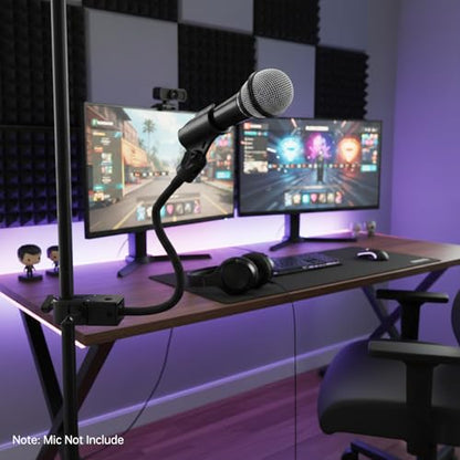 Gooseneck Mic Stand,Flexible Arm Desk Clamp for Streaming Podcast Studio | Heavy Duty Steel hold 2.2LB,Easy Adjust,Clamp fits desk/pole/shef 0.6-1.93" thick. mic clip+2 adapters.For mic up to 1.2"