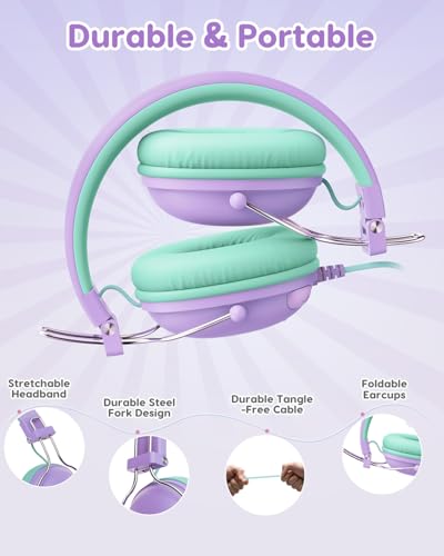 Acer Kids Headphones Wired for School, 74-85dB Limiter, Purple-Green OHW342 - color: Purple Green