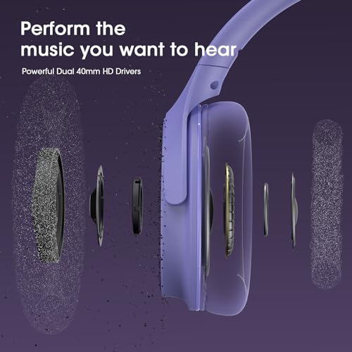 DOQAUS Bluetooth Headphones Over Ear, 70H Playtime,3 EQ Modes, with ENC Mic | HiFi Stereo Sound, Deep Bass, Soft Memory Foam Earpad, BT5.4, Headphone Wireless for Phone PC Travel Home Office, Purple - color: Purple