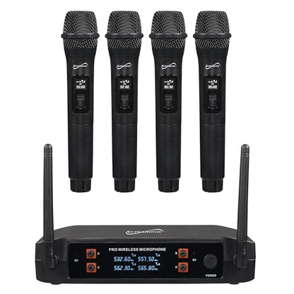 Supersonic SC-909 2.4G 4 Channel Wireless Microphone System with Long-Range 160 FT Transmission, Crystal-Clear 20Hz-20KHz Sound, Low 30mA Consumption, AA Battery-Powered Transmitter, and 12V Receiver