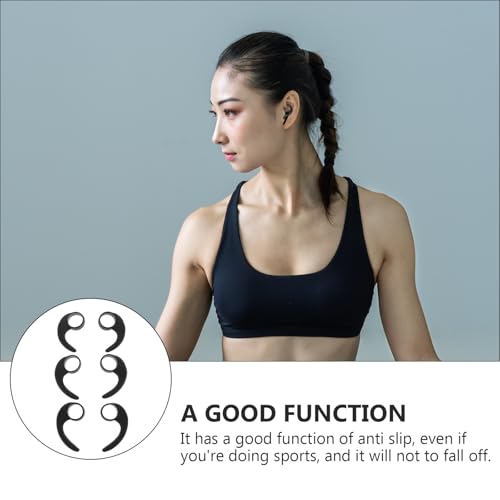TIDTALEO 6Pcs Non-Slip Silicone Earbud Clip Hooks with Earflaps for Sports, Comfortable Anti-Slip Earphone Ear Hooks, Large, Medium, and Small Sizes in Black for Active Users