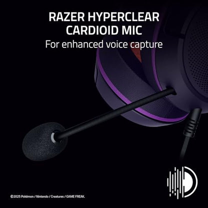 Razer Kraken Kitty V2 USB Wired Headset: Gengar Spikes - Stream Reactive Lighting - HyperClear Cardioid Mic - 40 mm Drivers - 7.1 Surround Sound - Comfortable Ear Cushions - Pokemon Gengar Edition - color: Pokemon Gengar Edition