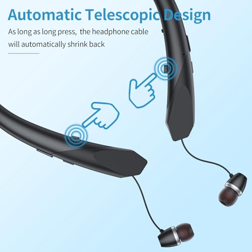 2026 Upgraded Bluetooth Headset - Wireless Neckband Bluetooth Headphones with Retractable Earbuds, Extended Battery Life, and Intuitive Controls for Sports, Office, and Travel (Black) - color: Black