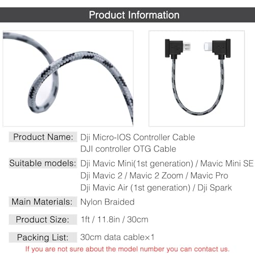 1FT USB Micro to iOS DJI Remote Controller Cable for iPhone 14 Pro, DJI Mavic Mini(1st Gen), Mini SE, Mavic Pro, Spark, 2 Pro Zoom,Mavic Air,Platinum, Phone/Tablet 90 Degree Data OTG Cord Accessories - size: 1FT(12in), style: Micro to IOS
