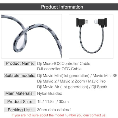1FT USB Micro to iOS DJI Remote Controller Cable for iPhone 14 Pro, DJI Mavic Mini(1st Gen), Mini SE, Mavic Pro, Spark, 2 Pro Zoom,Mavic Air,Platinum, Phone/Tablet 90 Degree Data OTG Cord Accessories - size: 1FT(12in), style: Micro to IOS