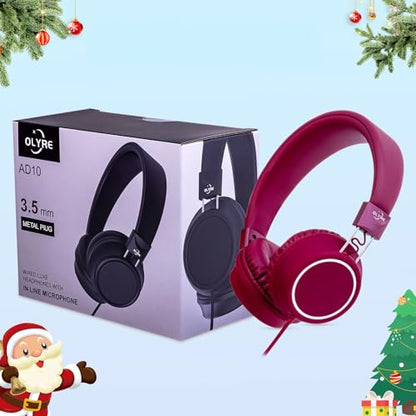 Olyre Kids Wired Foldable Headphones, Children Headset, Mic, Boys, Girls - color: Maroon
